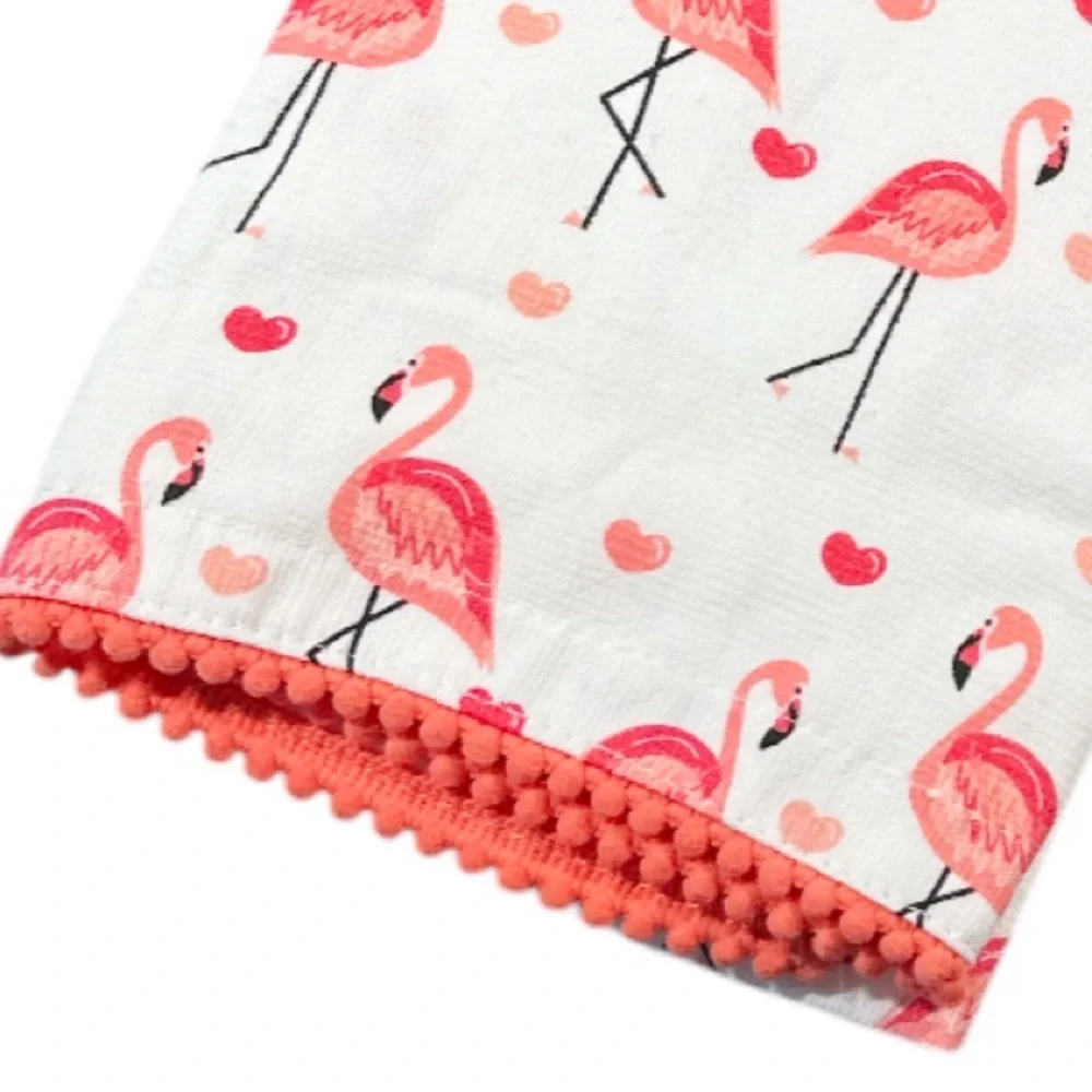 NEW Colordrift VALENTINE HEART & FLAMINGO Kitchen Towel Set/2